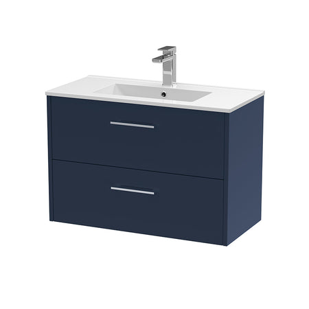 Hudson Reed Juno Wall Hung Double Drawer 800mm Vanity & Minimalist 1 Tap Hole Vitreous China Basin (1 size, 5 colours) - Brand New Bathrooms