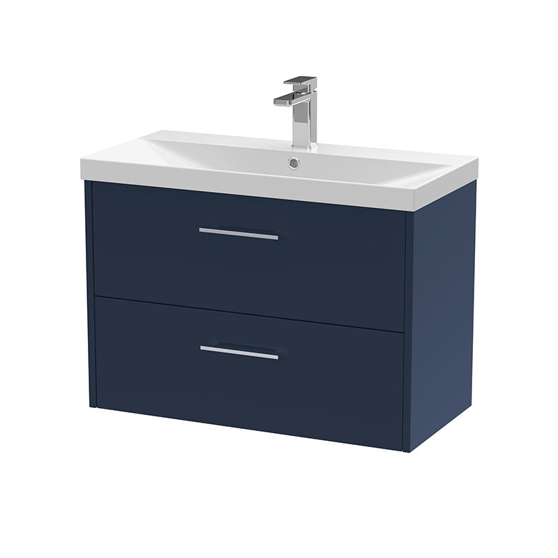 Hudson Reed Juno Wall Hung Double Drawer 800mm Vanity & Thin-Edge 1 Tap Hole Vitreous China Basin (1 size, 5 colours) - Brand New Bathrooms