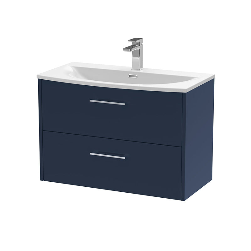 Hudson Reed Juno Wall Hung Double Drawer 800mm Vanity & Curved 1 Tap Hole Vitreous China Basin (1 size, 5 colours) - Brand New Bathrooms