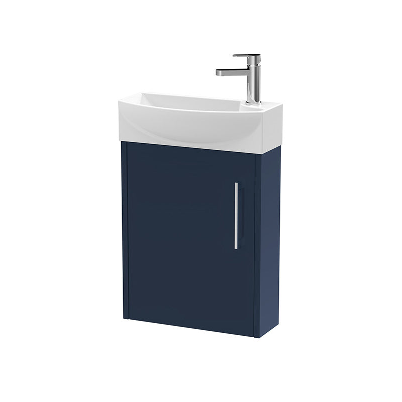 Hudson Reed Juno Compact Wall Hung Single Door 440mm Unit & 1 Tap Hole Left Handed Ceramic Basin (1 size, 5 colours) - Brand New Bathrooms
