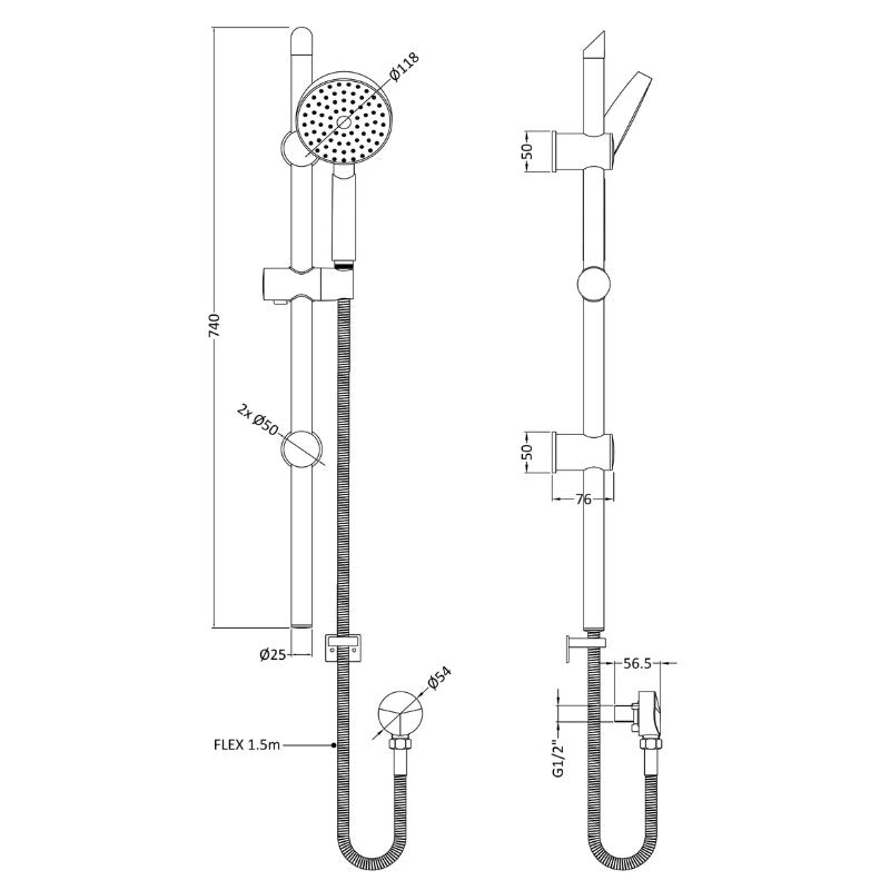 Nuie Round Shower Kits Slide Rail Kit (1 size, Chrome) - Brand New Bathrooms