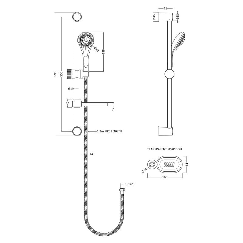 Nuie Round Shower Kits Slide Rail Kit (1 size, Chrome) - Brand New Bathrooms