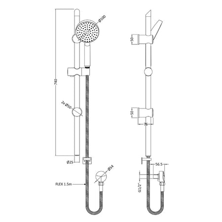 Nuie Round Shower Kits Slide Rail Kit (1 size, Chrome) - Brand New Bathrooms