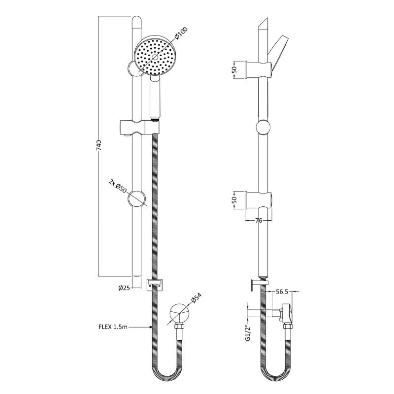 Nuie Round Shower Kits Slide Rail Kit (1 size, Chrome) - Brand New Bathrooms