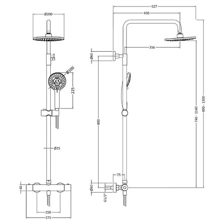Nuie Shower Kits Round Thermostatic Bar Valve & Shower Kit (1 size, 4 colours) - Brand New Bathrooms