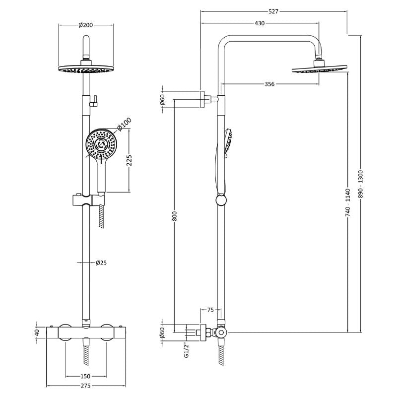 Nuie Shower Kits Round Thermostatic Bar Valve & Shower Kit (1 size, 4 colours) - Brand New Bathrooms