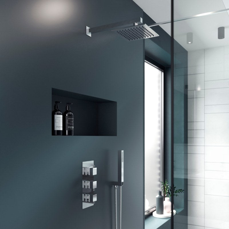 Nuie Square Showers Triple Thermostatic Shower Valve (1 size, Chrome) - Brand New Bathrooms