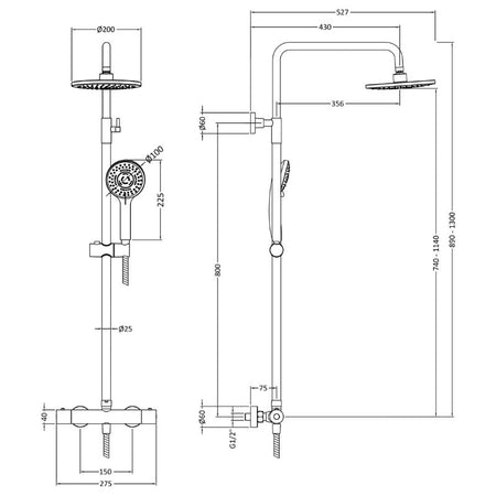 Nuie Thermostatic Bar Valve with Shower Kit (1 size, Chrome) - Brand New Bathrooms