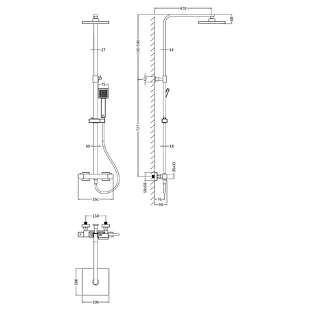 Nuie Shower Kits Square Thermostatic Bar Valve & Shower Kit (1 size, Brushed Pewter) - Brand New Bathrooms
