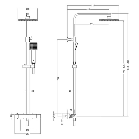 Nuie Shower Kits Square Thermostatic Bar Valve & Shower Kit (1 size, 3 colours) - Brand New Bathrooms