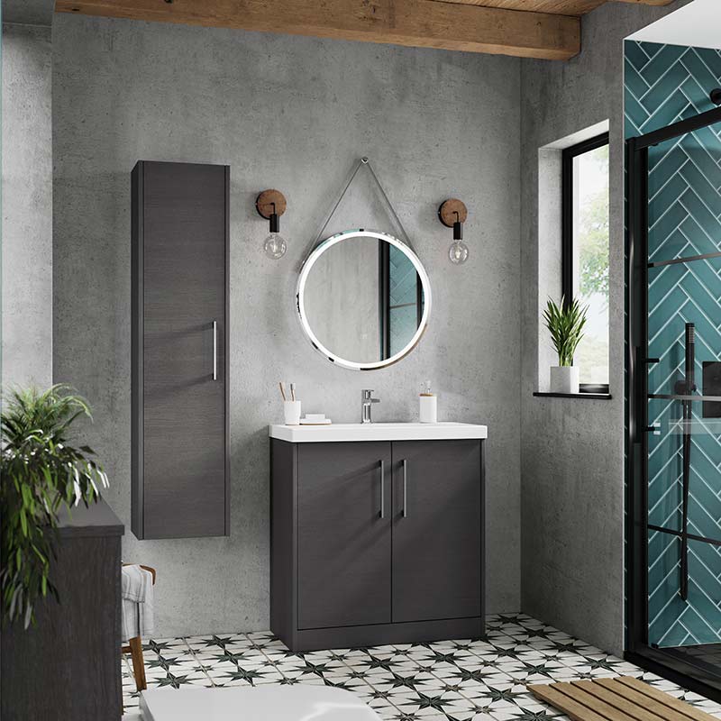 Hudson Reed Juno Floor Standing Double Door 800mm Vanity & Thin-Edge 1 Tap Hole Vitreous China Basin (1 size, 5 colours) - Brand New Bathrooms
