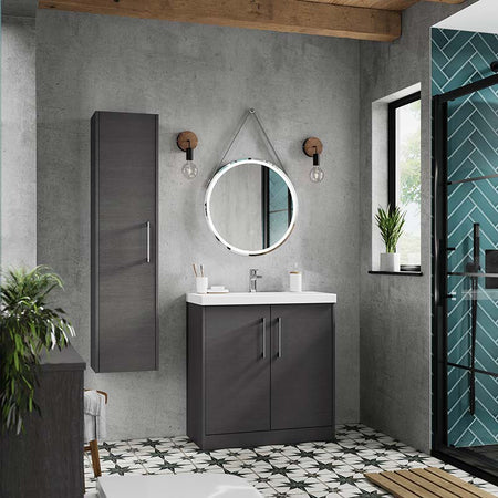 Hudson Reed Juno Floor Standing Double Door 800mm Vanity & Thin-Edge 1 Tap Hole Vitreous China Basin (1 size, 5 colours) - Brand New Bathrooms