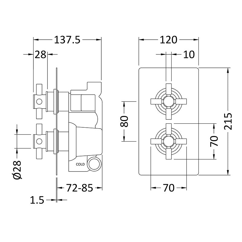 Hudson Reed Tec Crosshead Thermostatic Shower Valve (2 sizes, Chrome) - Brandnew Bathroom
