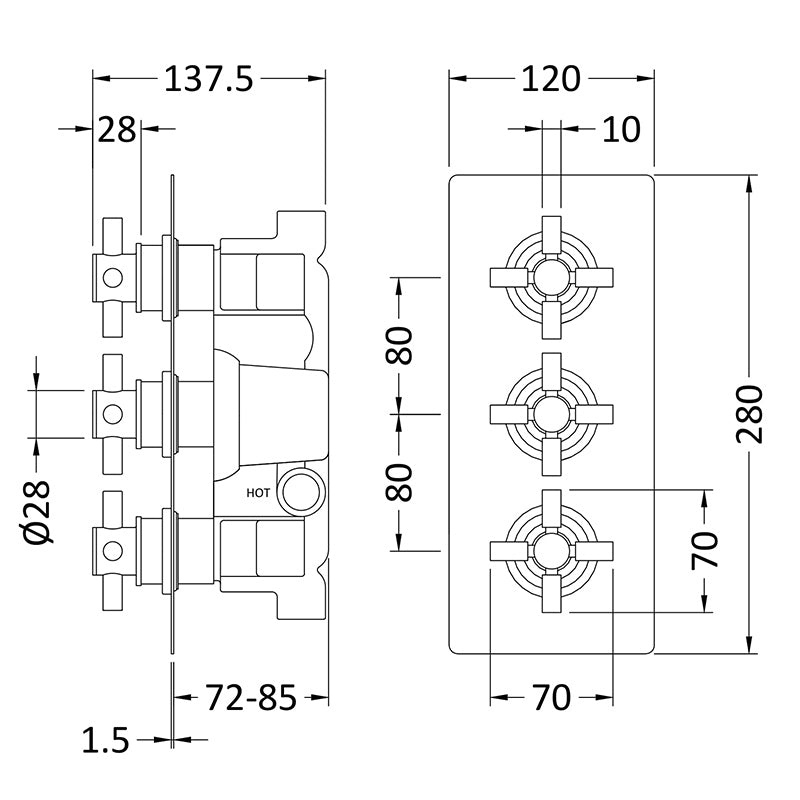 Hudson Reed Tec Crosshead Thermostatic Shower Valve (2 sizes, Chrome) - Brandnew Bathroom