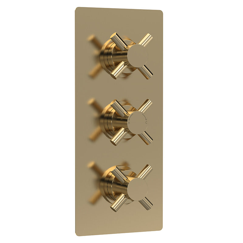 Hudson Reed Tec Crosshead Thermostatic Shower Valve (2 sizes, Brushed Brass) - Brandnew Bathroom