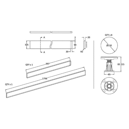 Nuie Leg Set Suitable for 1100-1200mm Rectangular Trays (1 size, 2 colours)  - Brandnew Bathroom