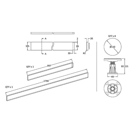 Nuie Leg Set Suitable for 1100-1200mm Rectangular Trays (1 size, 2 colours)  - Brandnew Bathroom