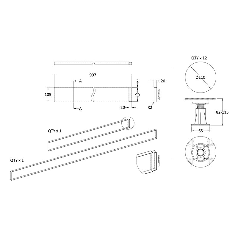Nuie Leg Set Suitable for 1300-1800mm Rectangular & Walk in Trays (1 size, 2 colours)  - Brandnew Bathroom