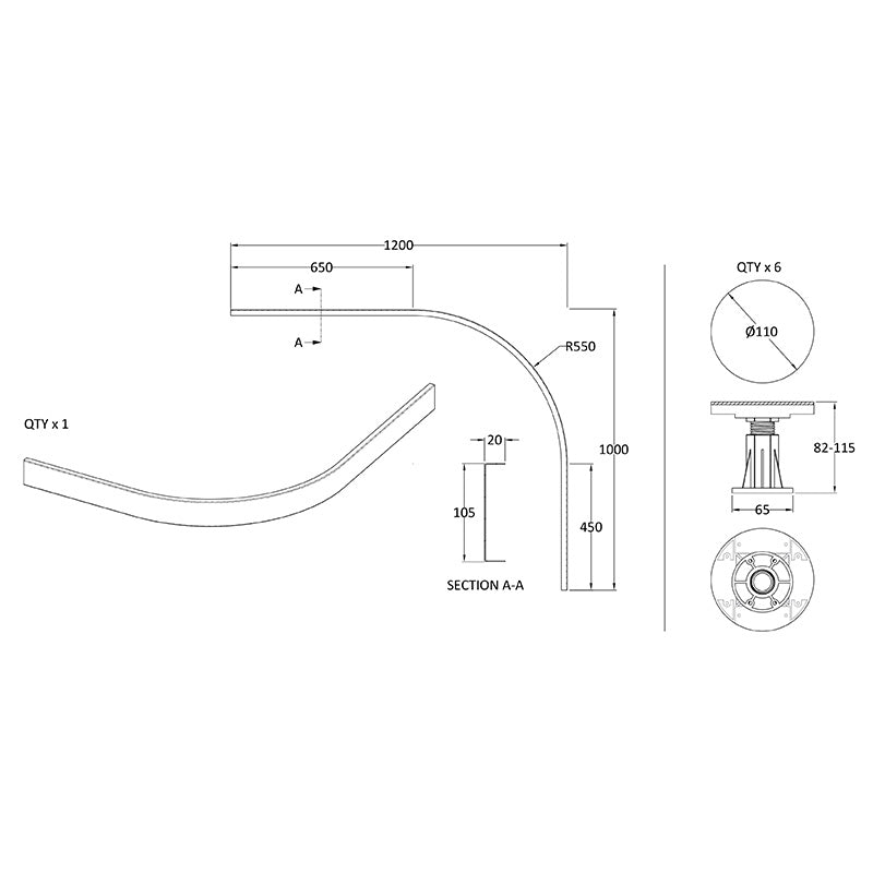 Nuie Leg Set Suitable for 700-900mm Quadrant & Offset Quadrant Trays (1 size, 2 colours)  - Brandnew Bathroom