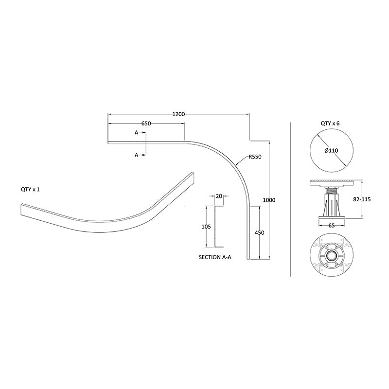 Nuie Leg Set Suitable for 700-900mm Quadrant & Offset Quadrant Trays (1 size, 2 colours)  - Brandnew Bathroom