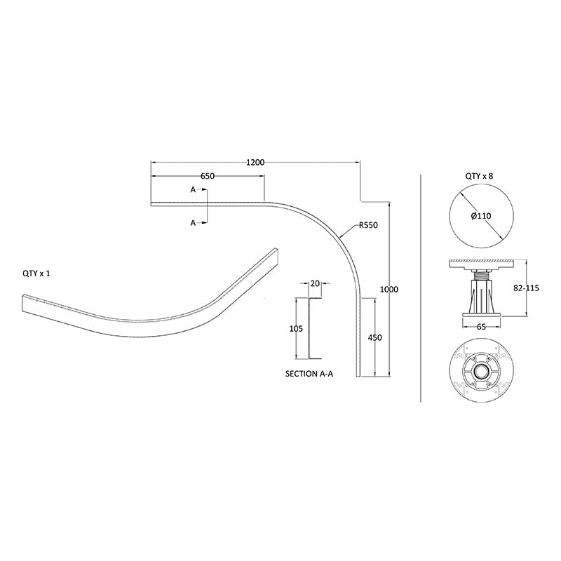 Nuie Leg Set Suitable for 1000-1200mm Quadrant & Offset Quadrant Trays (1 size, 2 colours)  - Brandnew Bathroom