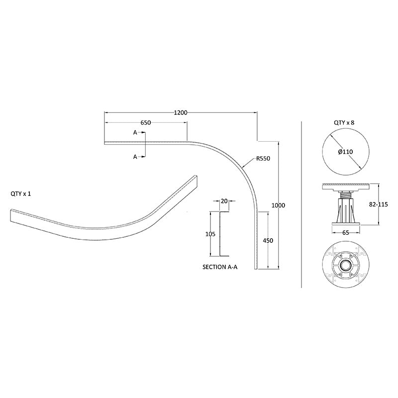 Nuie Leg Set Suitable for 1000-1200mm Quadrant & Offset Quadrant Trays (1 size, 2 colours)  - Brandnew Bathroom