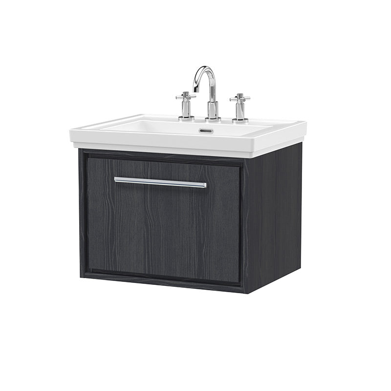 Hudson Reed Lille Wall Hung Single Drawer 600,, Vanity with 3 tap hole Fireclay Basin (1 size, 3 colours) - Brand New Bathrooms