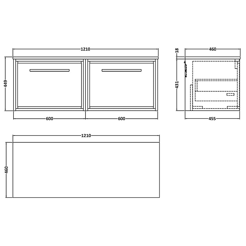 Hudson Reed Lille Wall Hung Single Drawer 1200mm Vanity with Marble Worktop (1 size, 3 colours) - Brand New Bathrooms