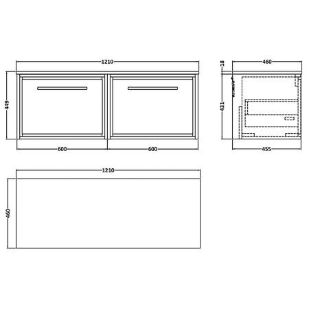Hudson Reed Lille Wall Hung Single Drawer 1200mm Vanity with Marble Worktop (1 size, 3 colours) - Brand New Bathrooms