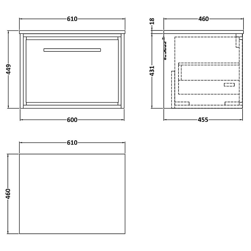 Hudson Reed Lille Wall Hung Single Drawer 600mm Vanity with Marble Worktop (1 size, 3 colours) - Brand New Bathrooms