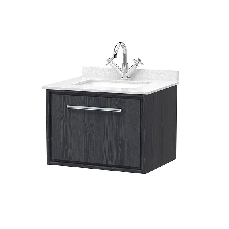 Hudson Reed Lille Wall Hung Single Drawer 600mm Vanity with 1 tap hole Marble Worktop & Underslung Basin (1 size, 3 colours) - Brand New Bathrooms