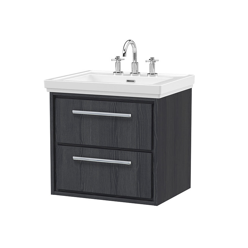 Hudson Reed Lille Wall Hung Double Drawer 600mm Vanity with 3 tap hole Fireclay Basin (1 size, 3 colours) - Brand New Bathrooms