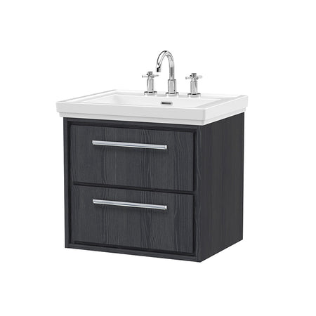 Hudson Reed Lille Wall Hung Double Drawer 600mm Vanity with 3 tap hole Fireclay Basin (1 size, 3 colours) - Brand New Bathrooms