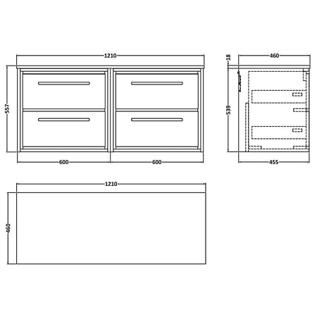 Hudson Reed Lille Wall Hung Four Drawer 1200mm Vanity with Marble Worktop (1 size, 3 colours) - Brand New Bathrooms