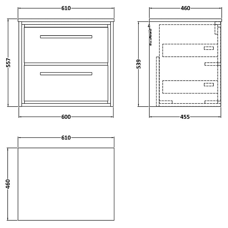 Hudson Reed Lille Wall Hung Double Drawer 600mm Vanity with Marble Worktop (1 size, 3 colours) - Brand New Bathrooms