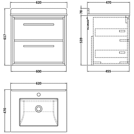 Hudson Reed Lille Wall Hung Double Drawer Vanity with Marble Worktop & 1 tap hole Underslung Basin (1 size, 3 colours) - Brand New Bathrooms