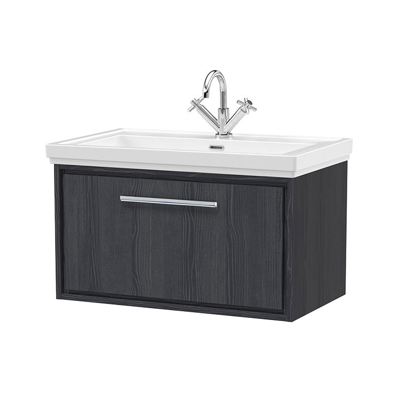 Hudson Reed Lille Wall Hung Single Drawer 800mm Vanity with 1 tap hole Fireclay Basin (1 size, 3 colours) - Brand New Bathrooms