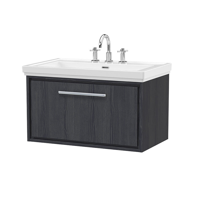 Hudson Reed Lille Wall Hung Single Drawer 800mm Vanity with 3 tap hole Fireclay Basin (1 size, 3 colours) - Brand New Bathrooms