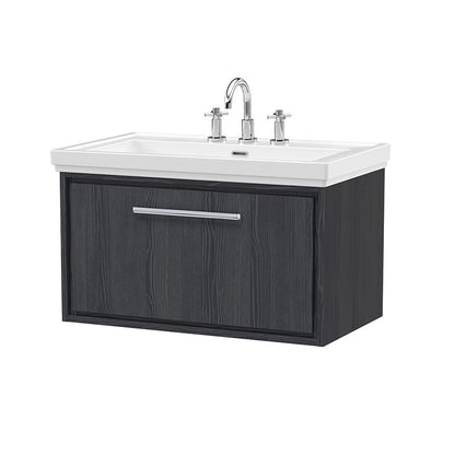 Hudson Reed Lille Wall Hung Single Drawer 800mm Vanity with 3 tap hole Fireclay Basin (1 size, 3 colours) - Brand New Bathrooms