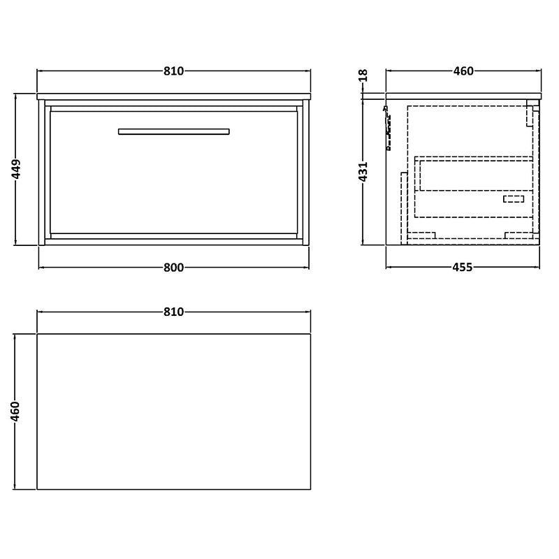 Hudson Reed Lille Wall Hung Single Drawer 800mm Vanity with Marble Worktop (1 size, 3 colours) - Brand New Bathrooms