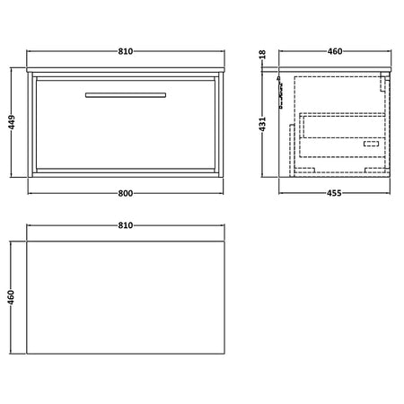 Hudson Reed Lille Wall Hung Single Drawer 800mm Vanity with Marble Worktop (1 size, 3 colours) - Brand New Bathrooms