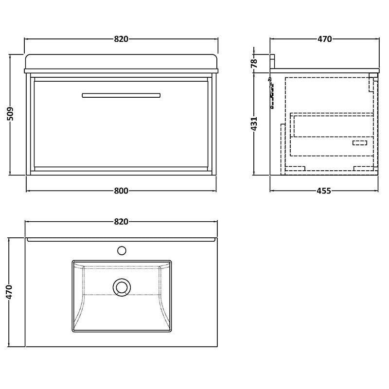 Hudson Reed Lille Wall Hung Single Drawer 800mm Vanity with Marble Worktop Basin (1 size, 3 colours) - Brand New Bathrooms