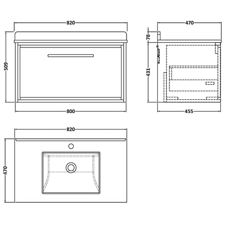 Hudson Reed Lille Wall Hung Single Drawer 800mm Vanity with Marble Worktop Basin (1 size, 3 colours) - Brand New Bathrooms