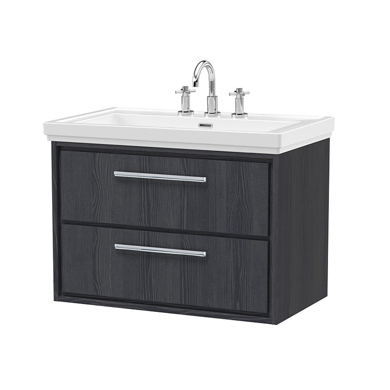 Hudson Reed Lille Wall Hung Double Drawer 800mm Vanity with 3 tap hole Fireclay Basin (1 size, 3 colours) - Brand New Bathrooms