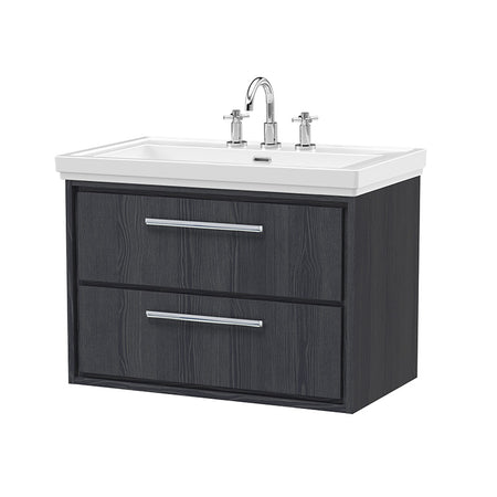 Hudson Reed Lille Wall Hung Double Drawer 800mm Vanity with 3 tap hole Fireclay Basin (1 size, 3 colours) - Brand New Bathrooms