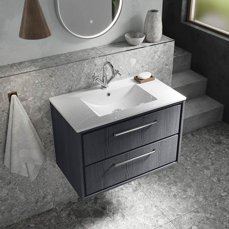 Hudson Reed Lille Wall Hung Double Drawer 800mm Vanity with 1 tap hole Vitreous China Basin (1 size, 3 colours) - Brand New Bathrooms