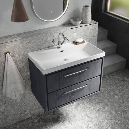 Hudson Reed Lille Wall Hung Double Drawer 800mm Vanity with 1 tap hole Fireclay Basin (1 size, 3 colours) - Brand New Bathrooms