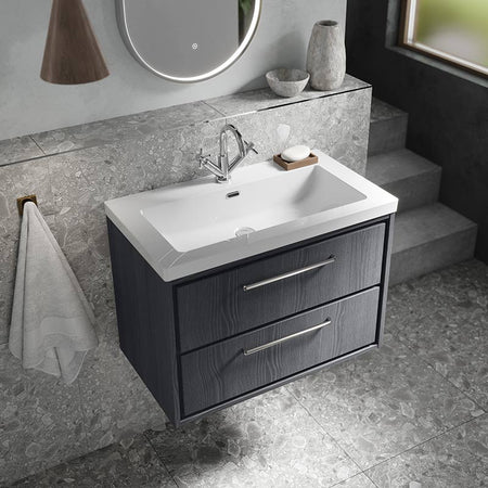 Hudson Reed Lille Wall Hung Double Drawer 800mm Vanity with 1 tap hole Fireclay Basin (1 size, 3 colours) - Brand New Bathrooms