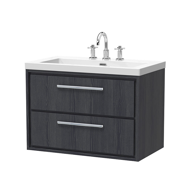 Hudson Reed Lille Wall Hung Double Drawer 800mm Vanity with 3 tap hole Fireclay Basin (1 size, 3 colours) - Brand New Bathrooms