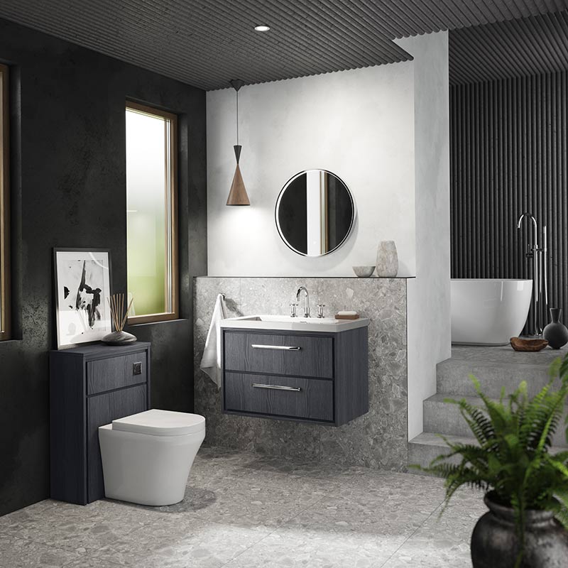 Hudson Reed Lille Wall Hung Double Drawer 800mm Vanity with 3 tap hole Fireclay Basin (1 size, 3 colours) - Brand New Bathrooms